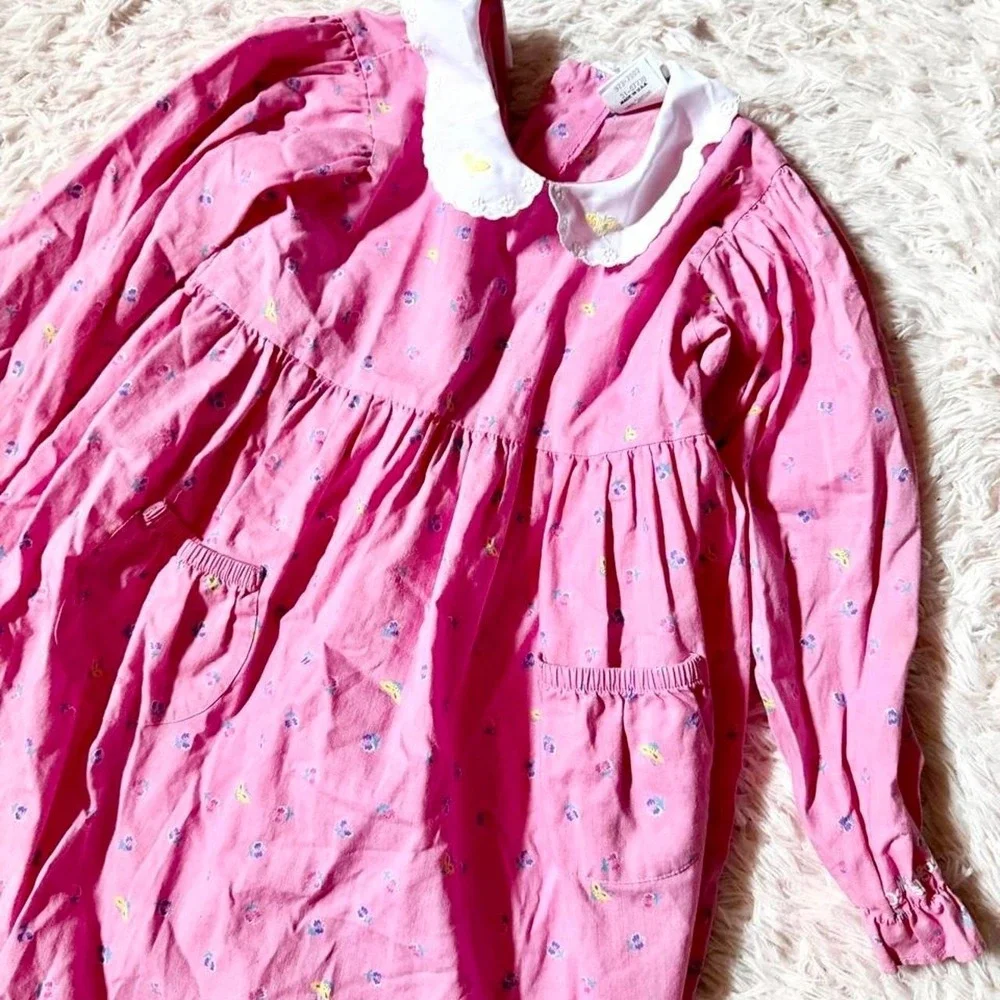 Vintage 80s Oshkosh Prairie Dainty Peter Pan Collar Dress Girls 6 Heritage Boho
